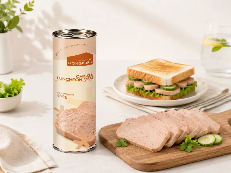 Redo att äta konserverat kycklinglunchkött